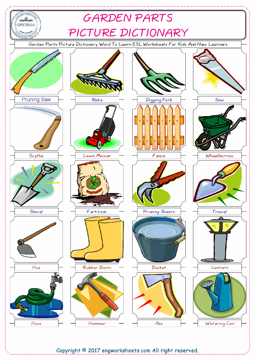  Garden Parts English Worksheet for Kids ESL Printable Picture Dictionary 